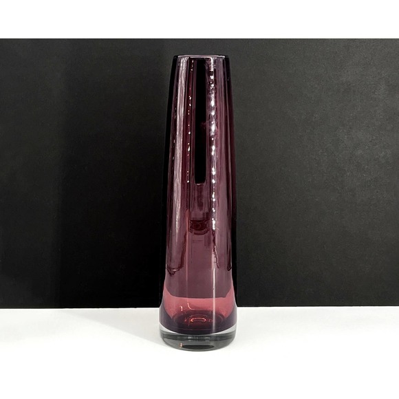 Mid Century Tall Cylindrical Amethyst Vase with Clear Base - Picture 2 of 9